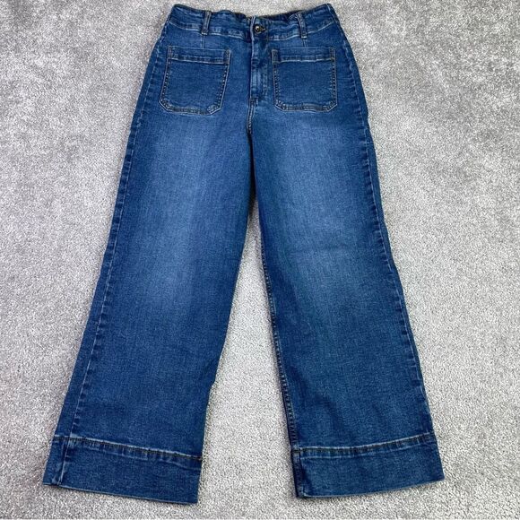 Bagatelle Jeans Women's 29X24 Blue Cropped Wide Leg High Rise Dark Denim Stretch - Picture 1 of 11